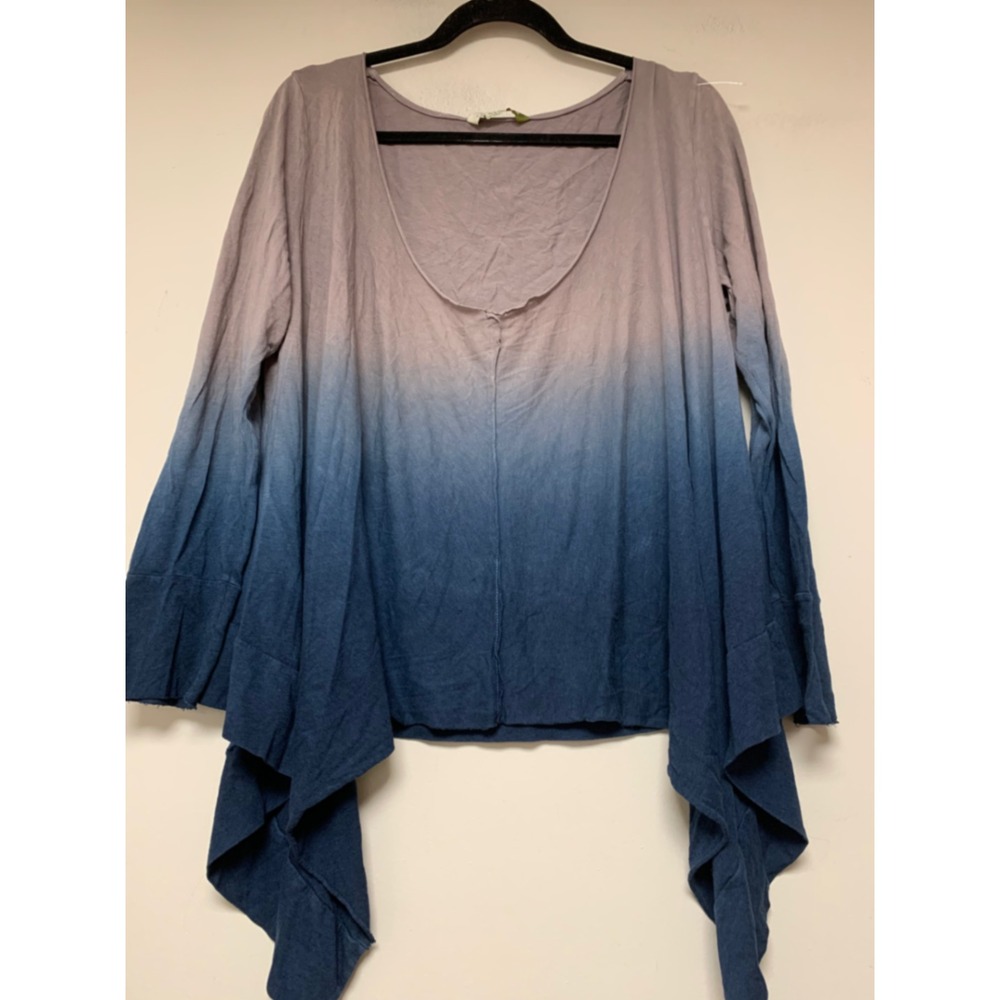 Chalet et Ceci Top Womens Medium Blue Taupe Ombre Hemp Cotton Sharkbite Lagenloo
